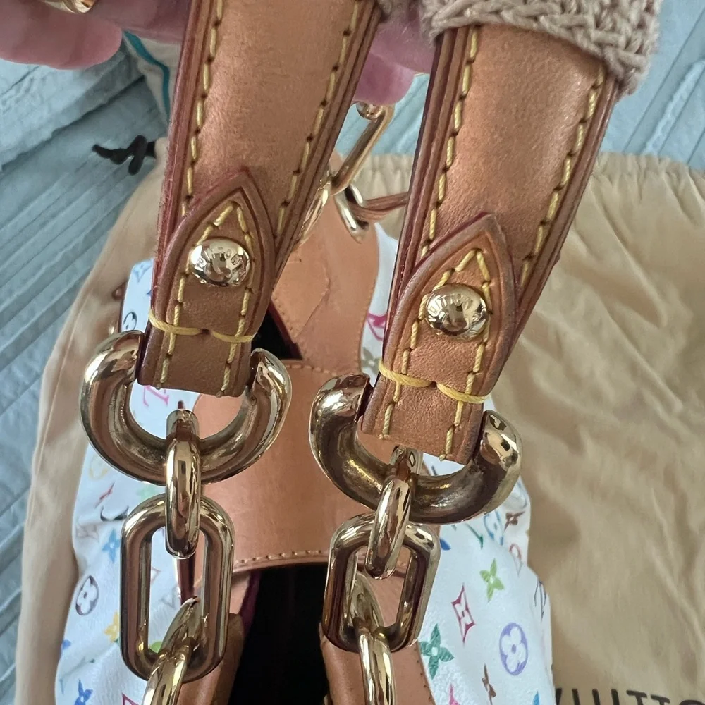 Louis Vuitton White Multicolor Monogram Canvas Shoulder Bag with Tan Trim - Picture 5 of 16